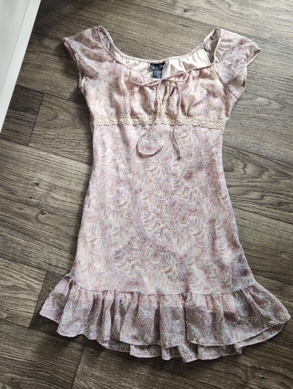 Vintage 90s Y2K G-dresses Fairycore Boho Pink Beige Paisley Floral Dress L